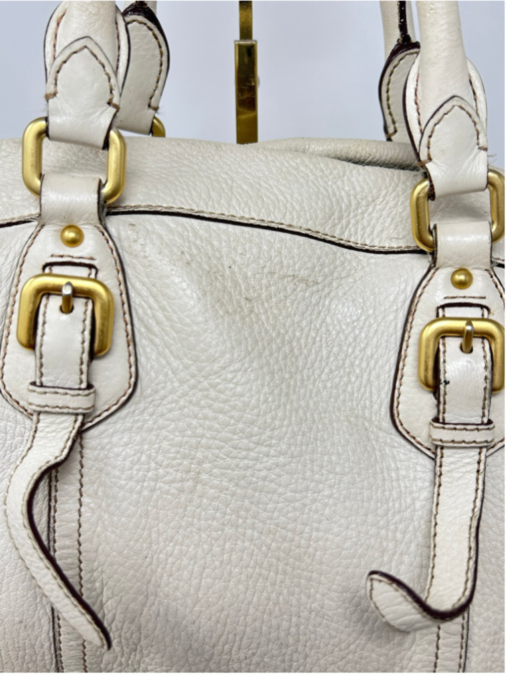 Prada Cervo Antik Leather Satchel Ivory Talco Crossbody Shoulder Bag - Picture 6 of 16